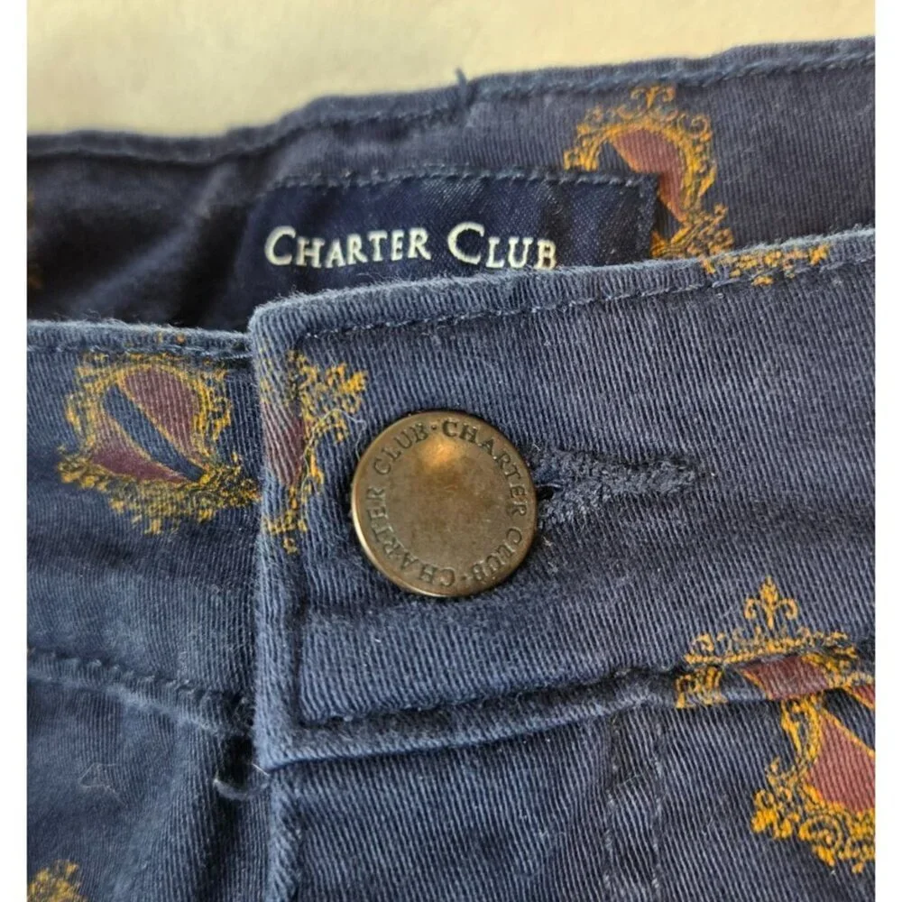 Charter Club Lexington Straight Leg Jeans 6 Navy Blue Preppy Family Crest Ankle